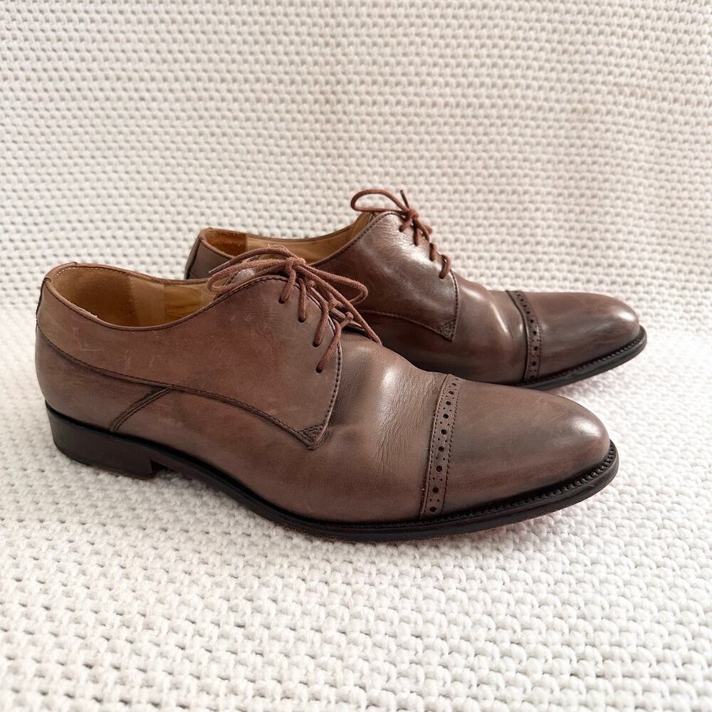 Mercanti Fiorentini Italy Men's Brown Wingtip Almond Toe Lace Up Dress Shoes 10